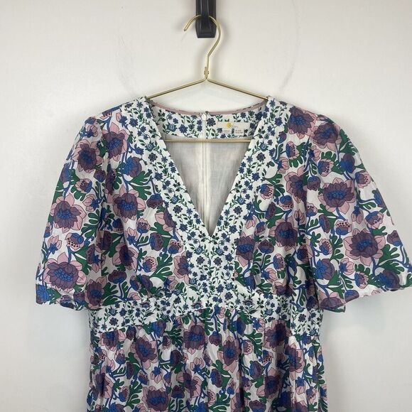 Boden Purple white Blue Green Floral Flit Flare Dress Size 16/18 - Picture 8 of 8